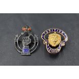 A yellow metal British Legion hat badge stamped 9ct having navy decoration and lion mask, approx 8.