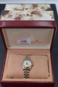 A ladies Rolex Oyster Perpetual Datejust gold and stainless steel wrist watch, model no:69173,