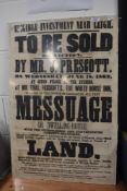 An antique screen printed sign for local Prescott Auction at White Horse inn Lancaster 1862