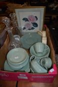 A new home pack including Wood Ware dinner set, glass decanters and floral pictures.