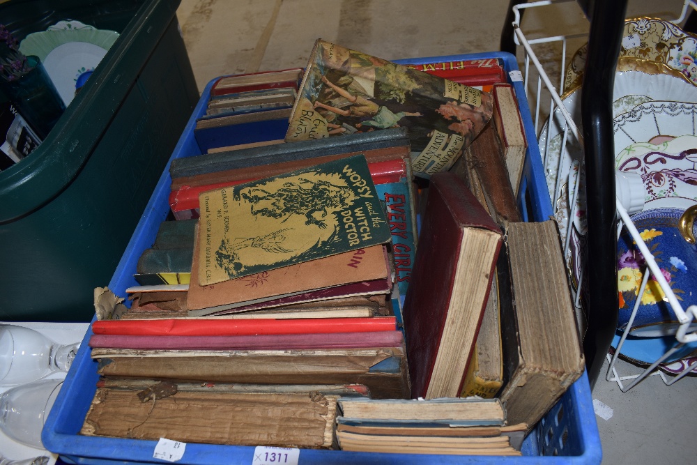 A box of children's vintage reading books, including The Modern Book for Tinies, Every Girl's annual