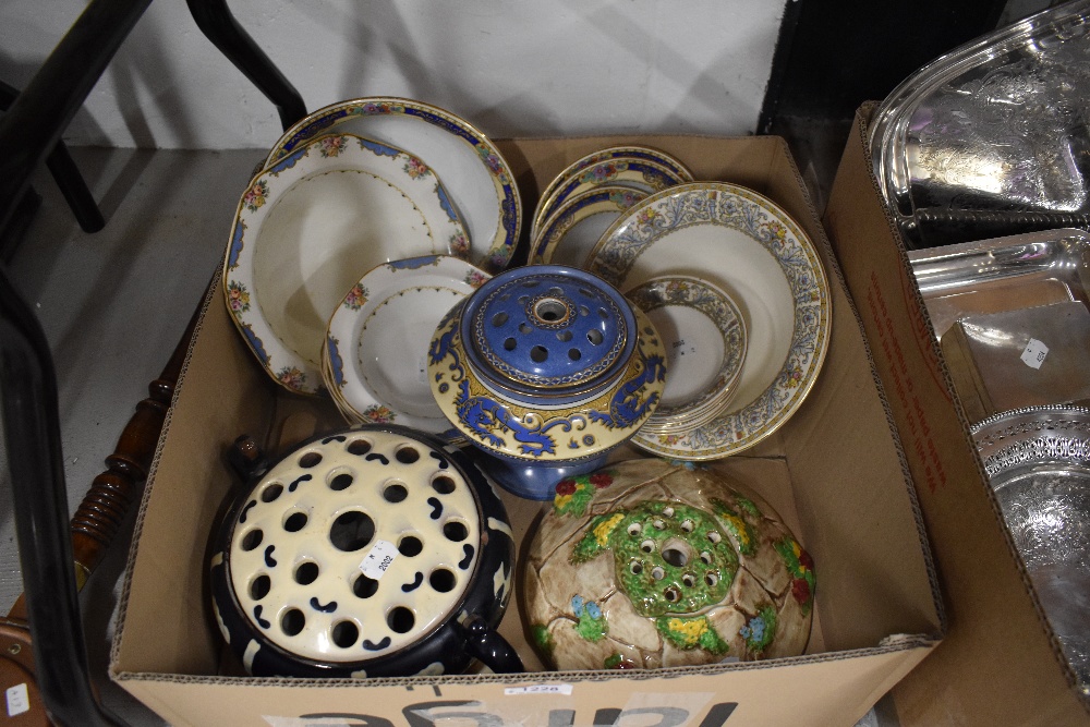 A box containing three dessert sets including Ducal ware and Woods Ivory ware. Also included are