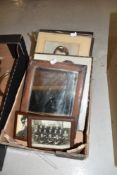 A selection of Art Deco and later photo and picture frames including chromed and carved wood