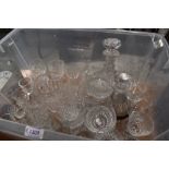 A selection of cut-crystal glasswares, tumblers, wine glasses, jug, to include two decanters