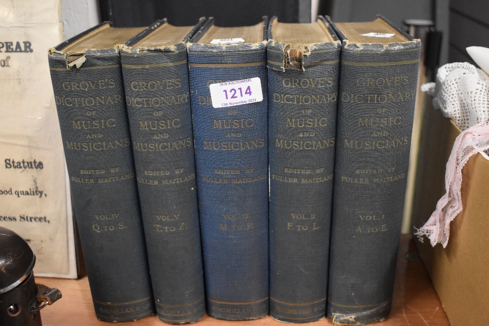 Five volumes of Groves dictionary of music and musicians, 1912 to 1914 editions.