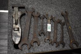 A selection of mechanics spanners including Austin and Ford etc