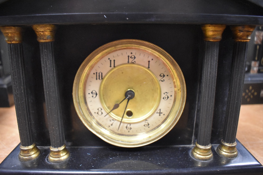 A Victorian slate architectural 1890's mantel clock with German movement - Image 2 of 3