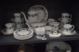 A mid century Susie Cooper Art Nouveau blue pattern part tea service in good condition