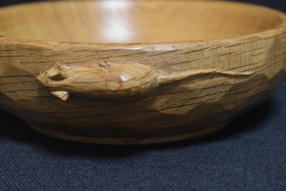 A Robert Thompson Mouseman Yorkshire Oak carved Nut Bowl with a Napkin ring, both bearing a carved - Image 2 of 3