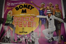 Two vintage movie cinema quad posters including Disco Fever and Saturday Night Fever