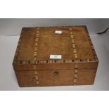 An early 20th century writers case or slope having mahogany case with inlayed veneer banding and