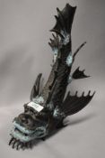 A vintage Chinese bronze cast study of a dragon fish 35cm tall approx