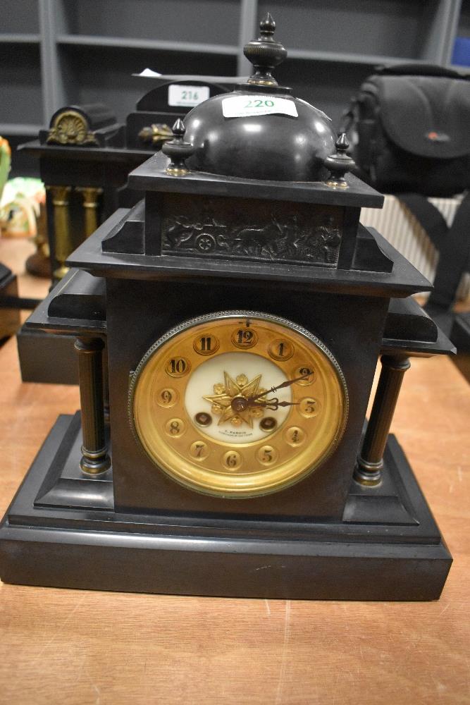 A Victorian architectural slate mantel clock by C.Parkin Newcastle Upon Tyne