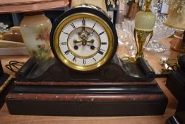 A fine Victorian slate and red marble Drum head mantel clock S. Marti striking clock, fourteen day