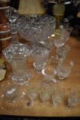 A selection of modern clear cut crystal glass wares including large footed bowl, candle sticks and