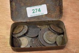 A small selection of antique coins and currency