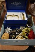 A selection of modern costume jewellery including Rotary watch and bracelet set in case, necklaces