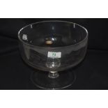 A modern Lakeland studio crystal art glass footed bowl with imagery of the Langdales with motto