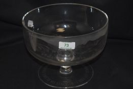 A modern Lakeland studio crystal art glass footed bowl with imagery of the Langdales with motto