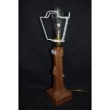 A Robert Mouseman Thompson, Kilburn, Arts and Crafts oak table or side lamp 26cm tall bearing