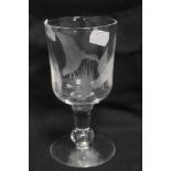 A modern hand made lead crystal wine glass goblet an individual piece wheel engraved with wild