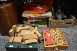 A selection of vintage childrens board games and building blocks