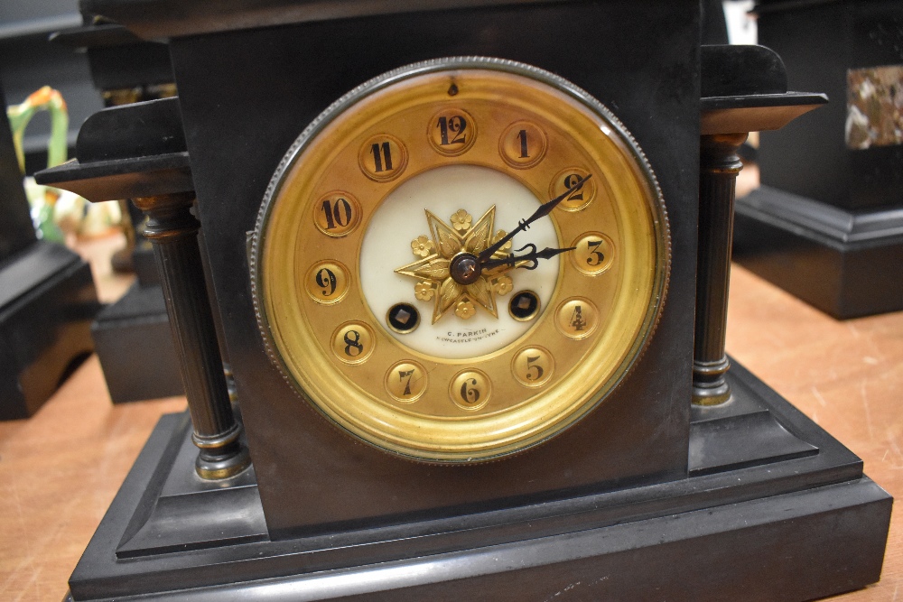 A Victorian architectural slate mantel clock by C.Parkin Newcastle Upon Tyne - Image 2 of 3