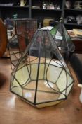 Three modern leaded light glass terrariums