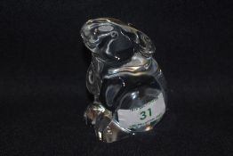 A modern Baccarat art glass figure study of a bunny rabbit 9cm tall approx signed and marked.