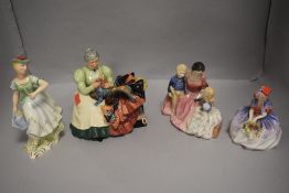 Four figure studies including Doulton Wardrobe Mistress HN.2145, Bedtime Story Rd.s58992, Monica and