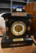 A Victorian Belgium slate and marble cased mantel clock