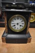 A Victorian French marble striking mantel clock Japy Freres with a German movement. Dial having