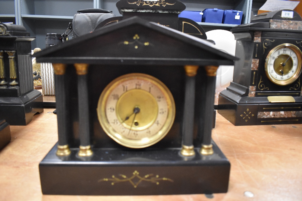 A Victorian slate architectural 1890's mantel clock with German movement