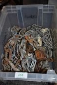 A box of heavy duty metal chain links