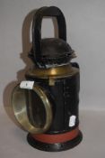 A 20th century carriage style or possibly railway related lamp dated 1974