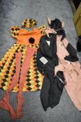 Two vintage childrens fancy dress costumes of a Jester or harlequin