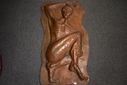 A mid century art studio copper worked sculpture by local artist Peter Broadhurst depicting an