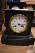 A Victorian slate mantel clock French striking movement with enamel dial