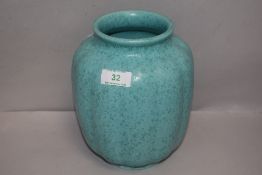 An Arts and Crafts era Pilkingtons Royal Lancastrian studio pottery vase in a green mottle glaze no.