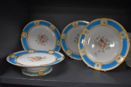 Four Victorian Minton cabinet plates having hand decorated enamel floral designs with a gilt and