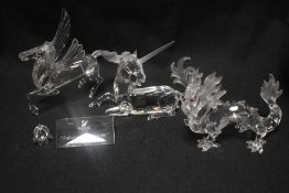 Three modern Swarovski silver crystal glass studies from the Fabulous creatures series including