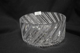 A mid century clear cut crystal glass bowl having a Bohemian cut design