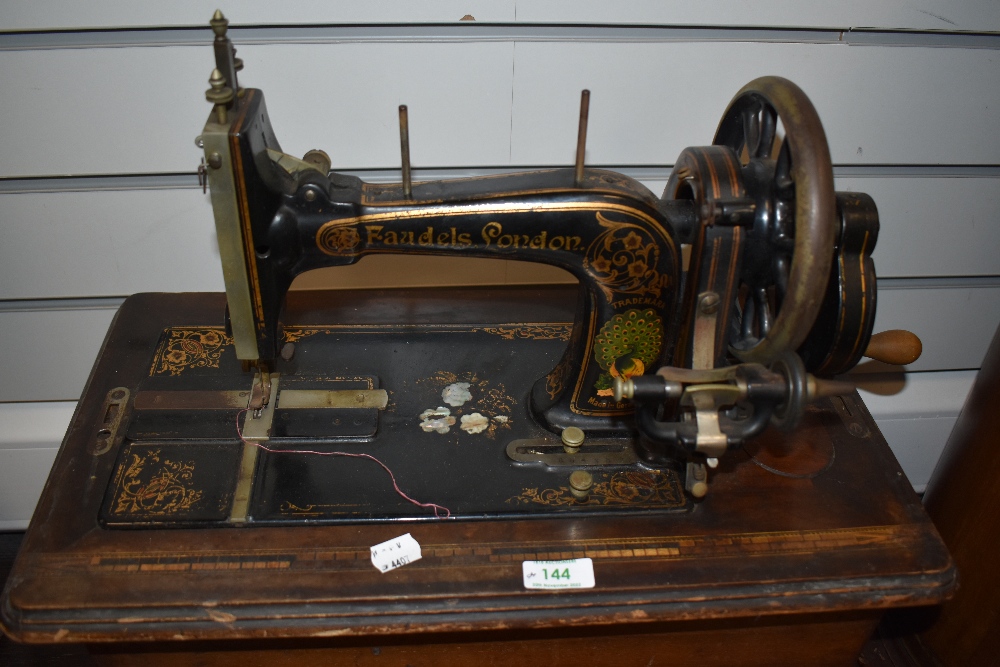 A Victorian Faudels London hand cranked sewing machine with fitted case - Image 2 of 3