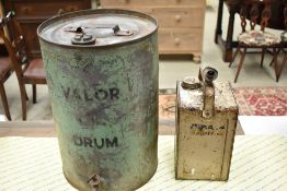 A Valor oil drum and can