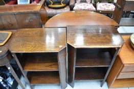 A pair of early to mid 20th Century oak bookshelf tables