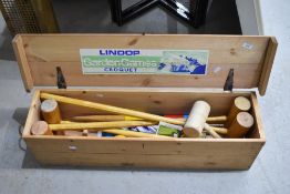 A traditional croquet set, Linop brand in wooden crate