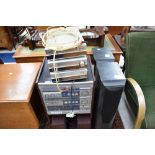 A selection of hifi items including Denon separates, Misson speakers and Amstrad tower