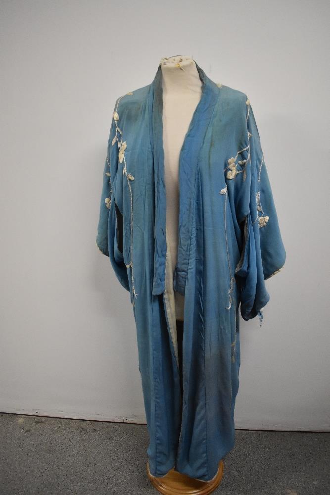 An early 20th century embroidered silk kimono dressing gown, damage to silk part of lining, - Image 9 of 12