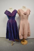 Two vintage dresses to include 1950s pale pink grosgrain Blanes dress with rose details and late