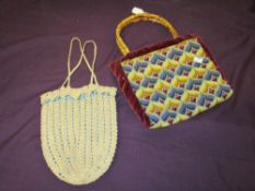 Two early 20th century bags, one crocheted having silk lining and the other tapestry with cane